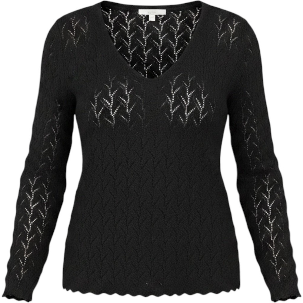 J. Jill Black Pointelle Knit V-Neck Sweater Scallop Hem XLP Petite